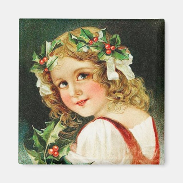 Merry Christmas Girl Vintage Magnet (Front)