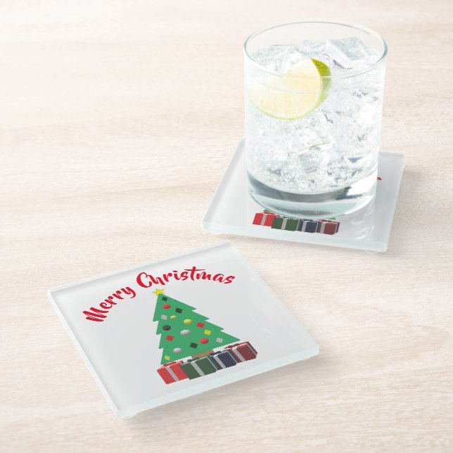 Merry Christmas Glass Coaster (Angled)