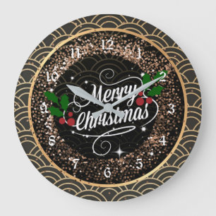 Merry Christmas glitter and sparkle Large Clock