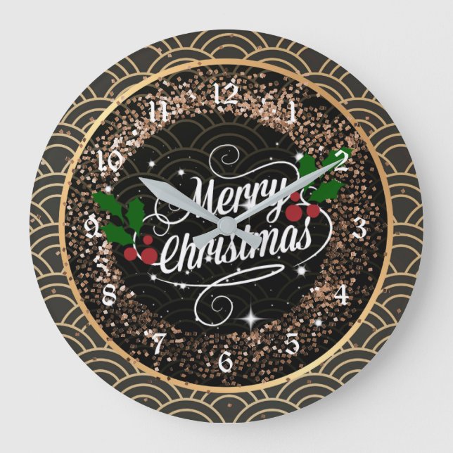 Merry Christmas glitter and sparkle   Large Clock (Front)