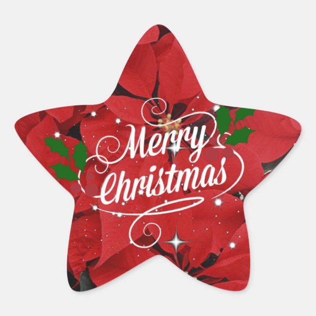 Merry Christmas, glitter and sparkle Star Sticker (Front)