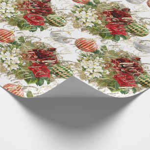 Merry Christmas Glitter Baubles Gold Red Rose Lux Wrapping Paper