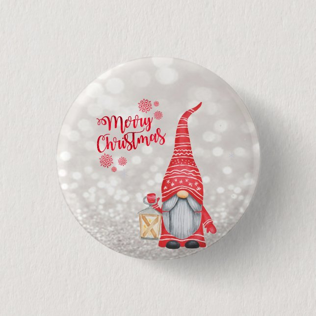 Merry Christmas,Glitter Bokeh,Cute Gnome   3 Cm Round Badge (Front)