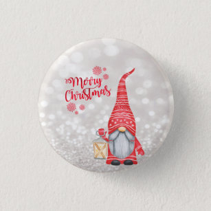 Merry Christmas,Glitter Bokeh,Cute Gnome   3 Cm Round Badge