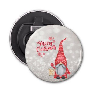 Merry Christmas,Glitter Bokeh,Cute Gnome   Bottle Opener