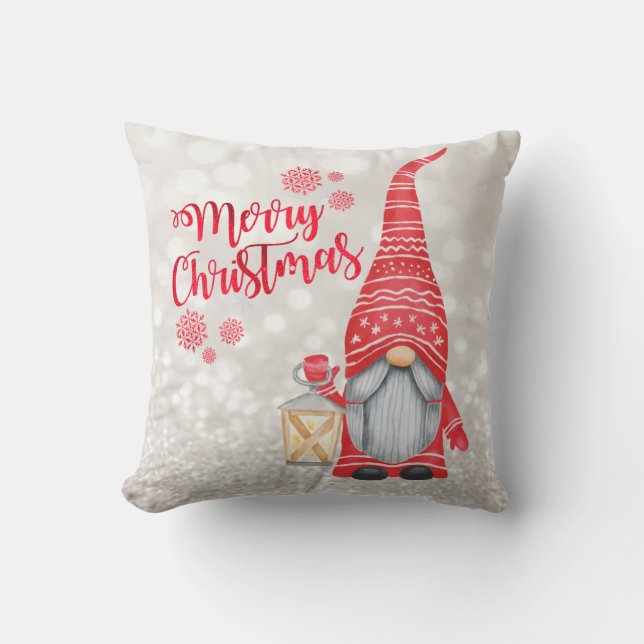 Merry Christmas,Glitter Bokeh,Cute Gnome  Cushion (Front)