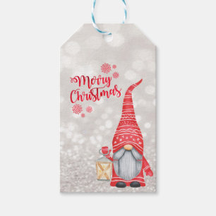 Merry Christmas,Glitter Bokeh,Cute Gnome Gift Tags