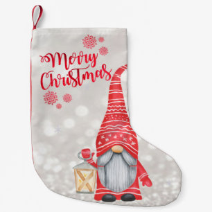 Merry Christmas,Glitter Bokeh,Cute Gnome   Small Christmas Stocking