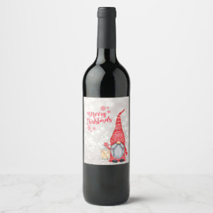 Merry Christmas,Glitter Bokeh,Cute Gnome  Wine Label