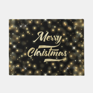 Merry Christmas Glitter Bokeh Gold Black Doormat