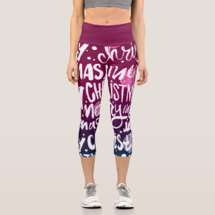 Merry Christmas Glitter Pattern Festive Holiday Capri Leggings
