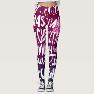 Merry Christmas Glitter Pattern Festive Holiday Leggings