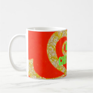 Merry Christmas Glitter Red Text Pattern Design  Coffee Mug