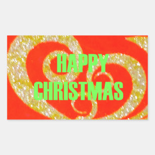 Merry Christmas Glitter Red Text Pattern Design  Rectangular Sticker