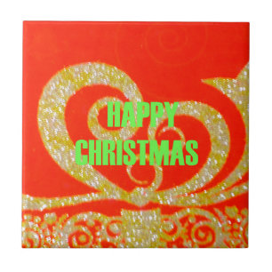 Merry Christmas Glitter Red Text Pattern Design  Tile