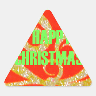 Merry Christmas Glitter Red Text Pattern Design  Triangle Sticker