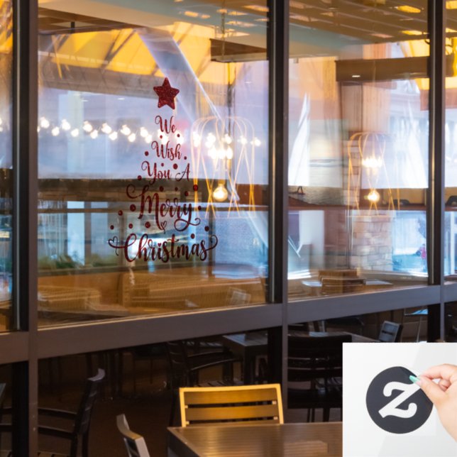 Merry Christmas glitter redWindow Cling (Restaurant Window)