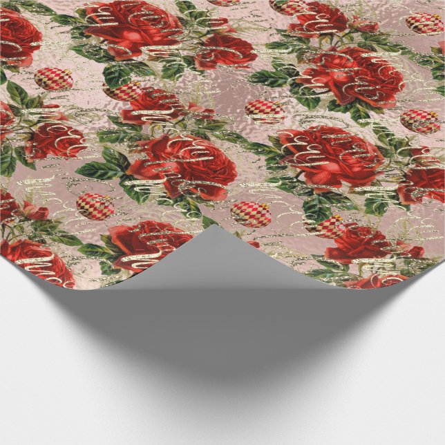 Merry Christmas Glitter Script Rose Gold Red Froze Wrapping Paper (Corner)