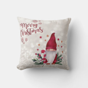 Merry Christmas,Glittery Bokeh,Cute Gnome Cushion