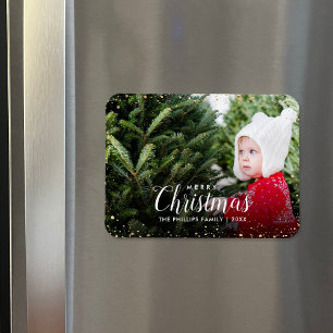 Merry Christmas   Glitz Faux Glitter Photo Overlay Magnet