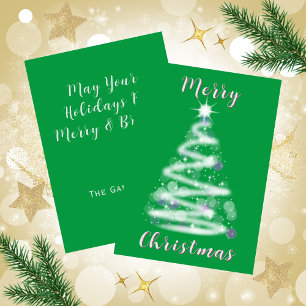 Merry Christmas Glowing Christmas Tree Green Holiday Card