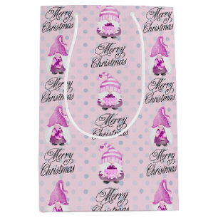 Merry Christmas Gnome And Dots Medium Gift Bag