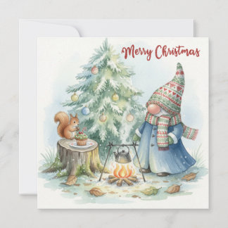 Merry Christmas Gnome and the Christmas Tree Holiday Card