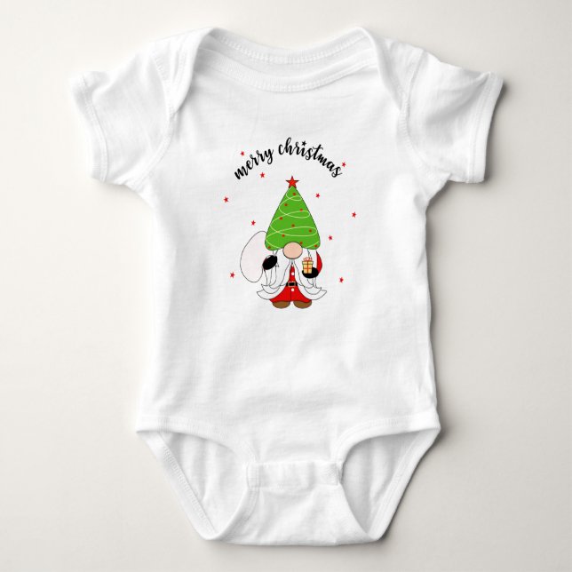 Merry Christmas Gnome Baby Bodysuit (Front)