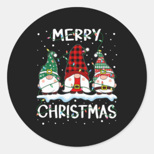 Merry Christmas Gnome Buffalo Plaid Family Xmas Pa Classic Round Sticker