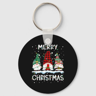 Merry Christmas Gnome Buffalo Plaid Family Xmas Pa Key Ring