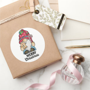Merry Christmas, Gnome, Candy Cane, Gingerbread Classic Round Sticker