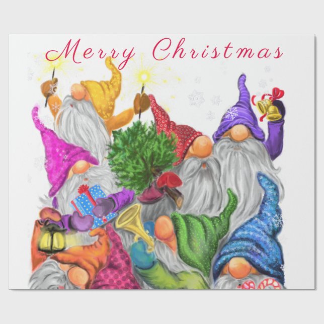 Merry Christmas Gnome Celebration - Custom Text Wrapping Paper (Flat)