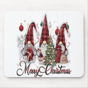 Merry Christmas Gnome Family Buffalo Plaid Xmas Tr Mouse Pad