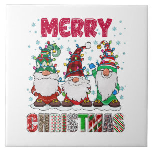 Merry Christmas Gnome Family Funny Xmas Tree Ceramic Tile