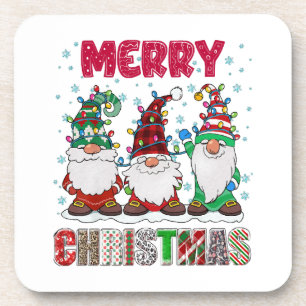 Merry Christmas Gnome Family Funny Xmas Tree Coaster