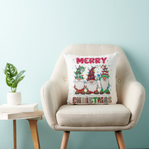 Merry Christmas Gnome Family Funny Xmas Tree Cushion