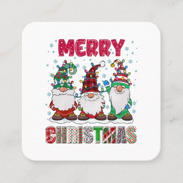 Merry Christmas Gnome Family Funny Xmas Tree Square Business Card (Front)