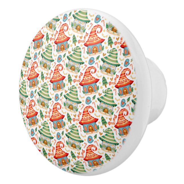 Merry Christmas Gnome House Candy Cane Colourful Ceramic Knob (Right)