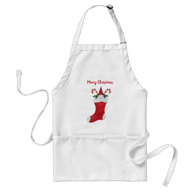 Merry Christmas Gnome in Red Stocking Candy Canes Standard Apron (Front)