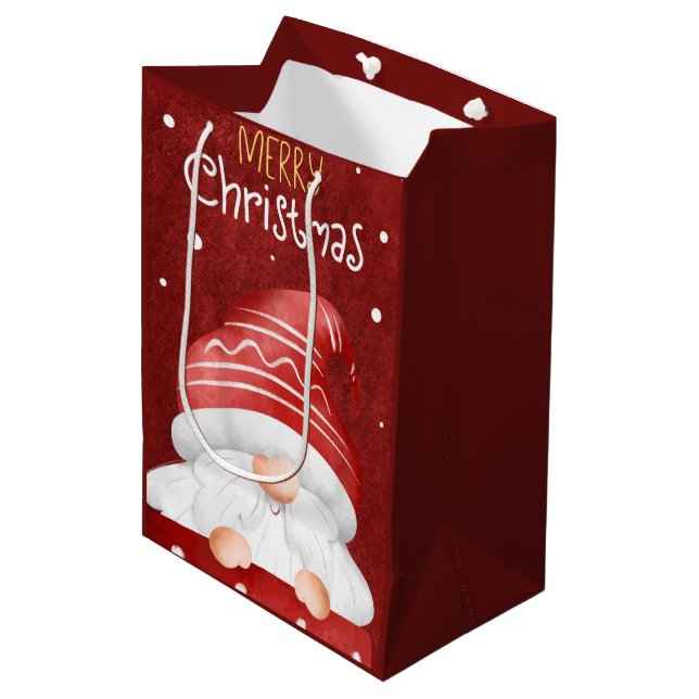 Merry Christmas Gnome Medium Gift Bag (Front Angled)
