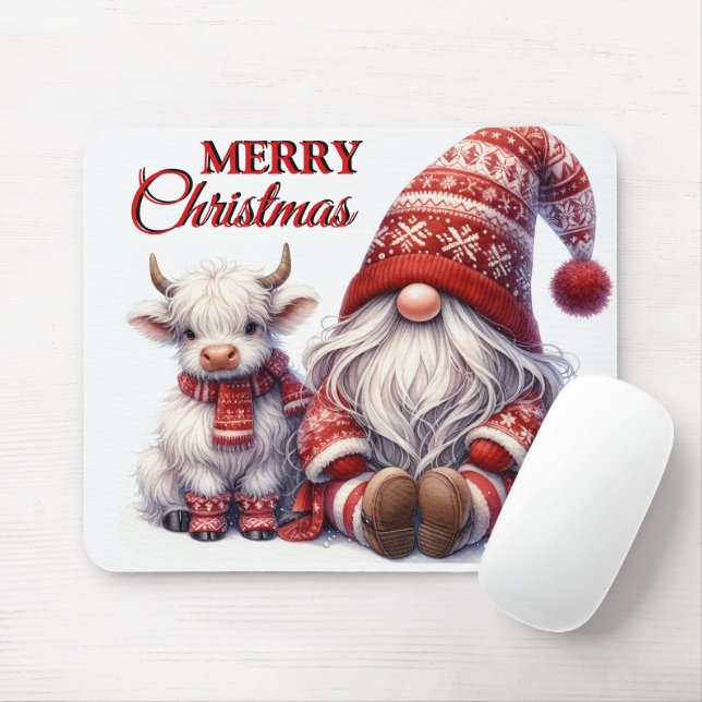 Merry Christmas Gnome Mouse Pad (With Mouse)