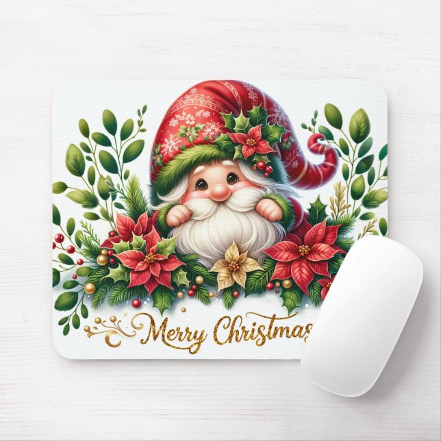 Merry Christmas Gnome Mouse Pad (With Mouse)