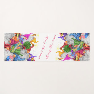 Merry Christmas Gnome Party Cartoon Drawing Fun Yoga Mat