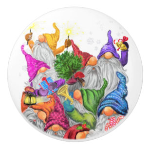 Merry Christmas Gnome Party Cartoon Drawing Funny Ceramic Knob
