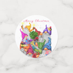 Merry Christmas Gnome Party Cartoon Drawing Funny  Confetti