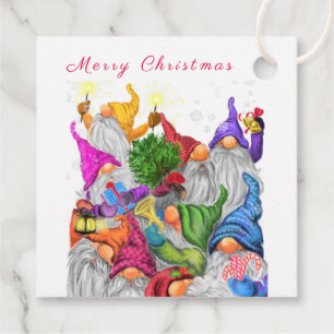 Merry Christmas Gnome Party Cartoon Drawing Funny Favour Tags