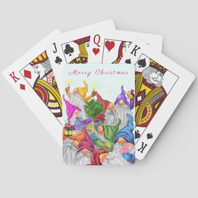 Merry Christmas Gnome Party Cartoon Drawing Funny  Playing Cards (Back)