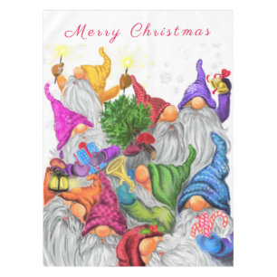 Merry Christmas Gnome Party Cartoon Drawing Funny  Tablecloth
