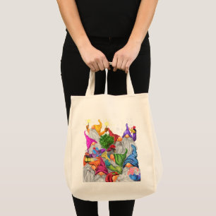 Merry Christmas Gnome Party Cartoon Drawing Funny  Tote Bag