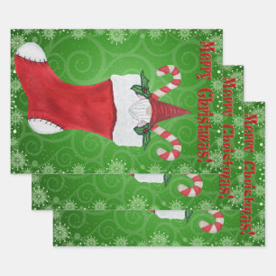 Merry Christmas Gnome Red Christmas Stocking Swirl Wrapping Paper Sheet